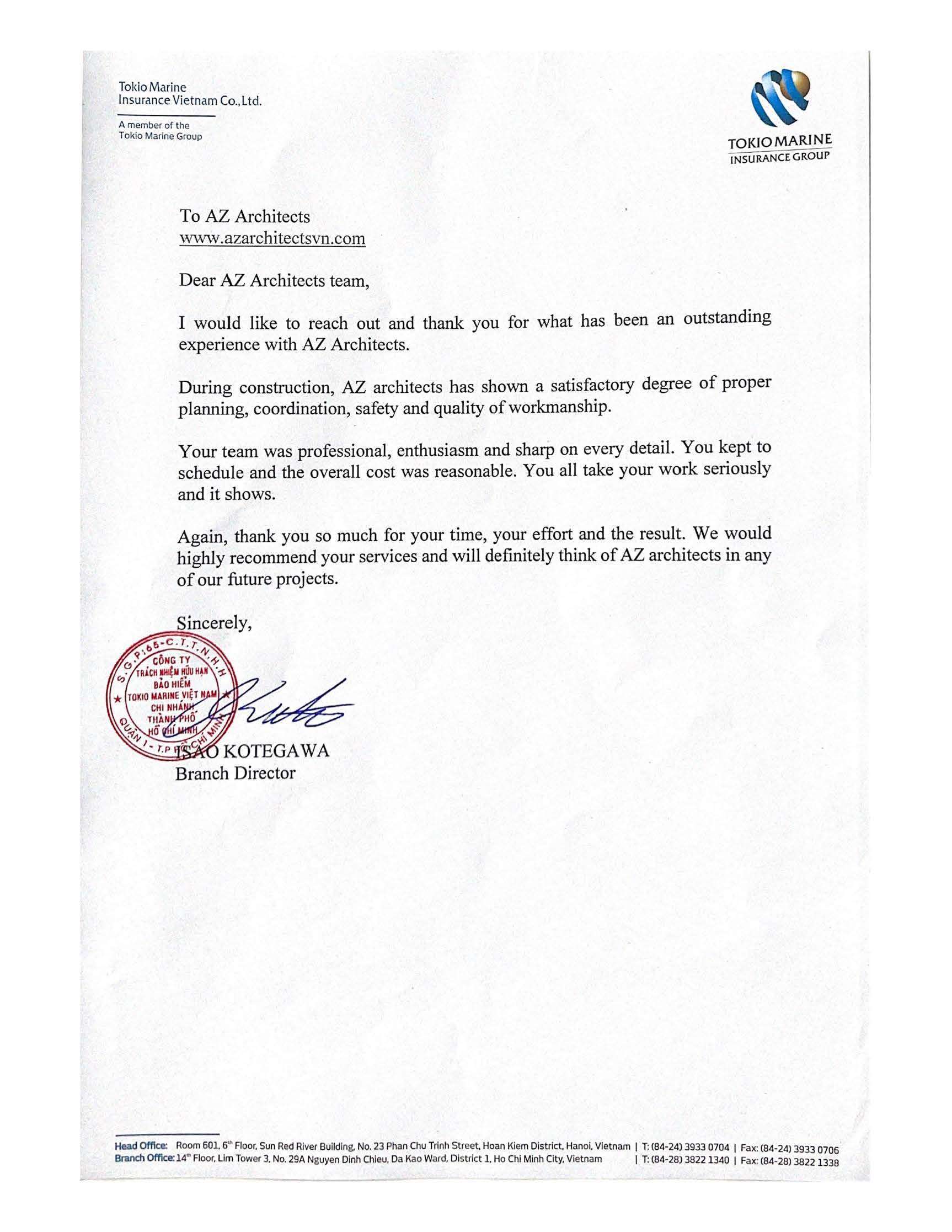Tokio-Marine_thank_you_letter